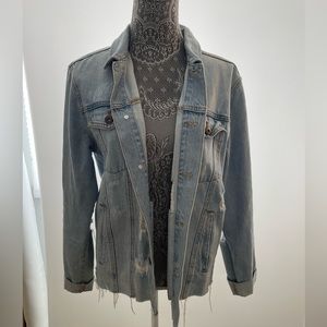 Forever 21 Distressed Medium Wash Oversized Denim Jean Jacket Classic Women's S